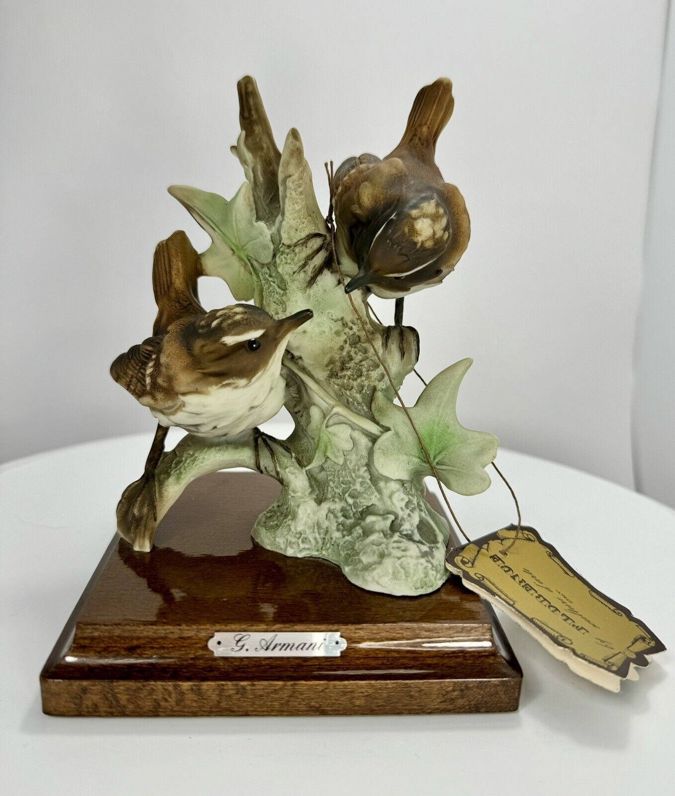 Giuseppe Armani Two Wrens on Tree Stump w/ Vine Figurine Vintage