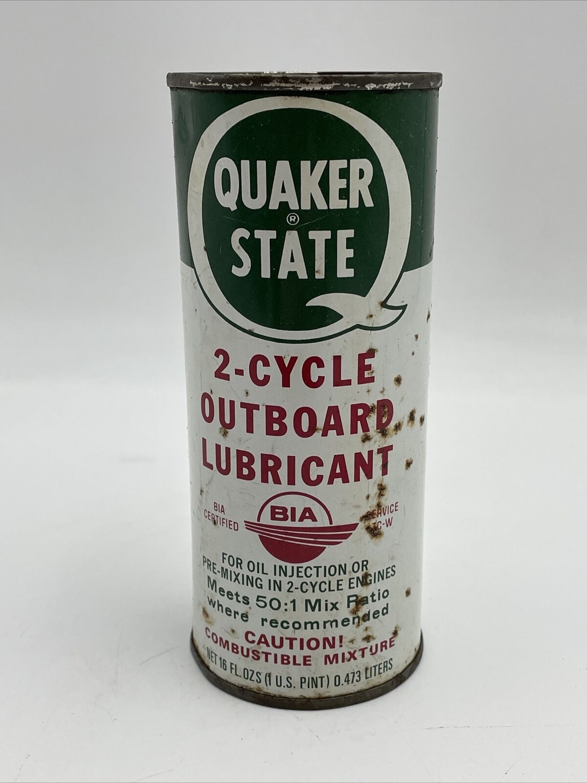 Vintage Quaker State  Outboard Motor Oil Can~ 16 Oz. One Pint Size NOS Full 1976