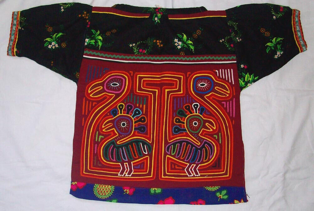 Vintage Panama Kuna Mola Folk Art Reverse Applique Embroidery Quilted Blouse Top