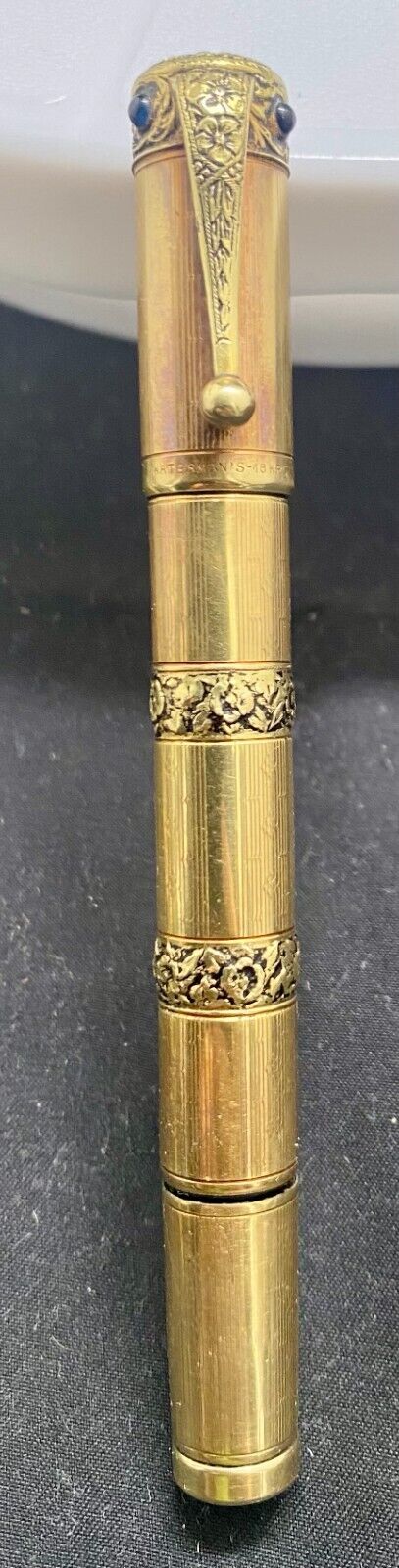 WATERMAN 42 SAFETY CONTINENTAL GOLD 18k OVERLAY & STONES FOUNTAIN PEN c1920 v/g