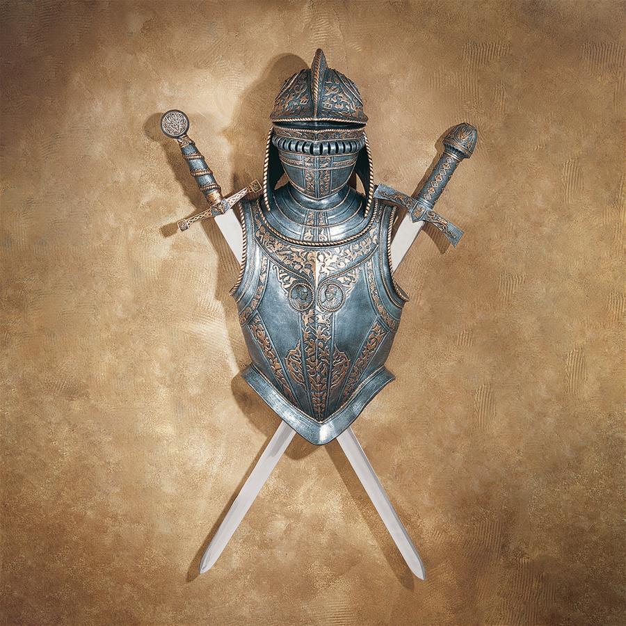 16th C Medieval Full Size Breast Plate Helmet Crossed Swords Armor Wall Display