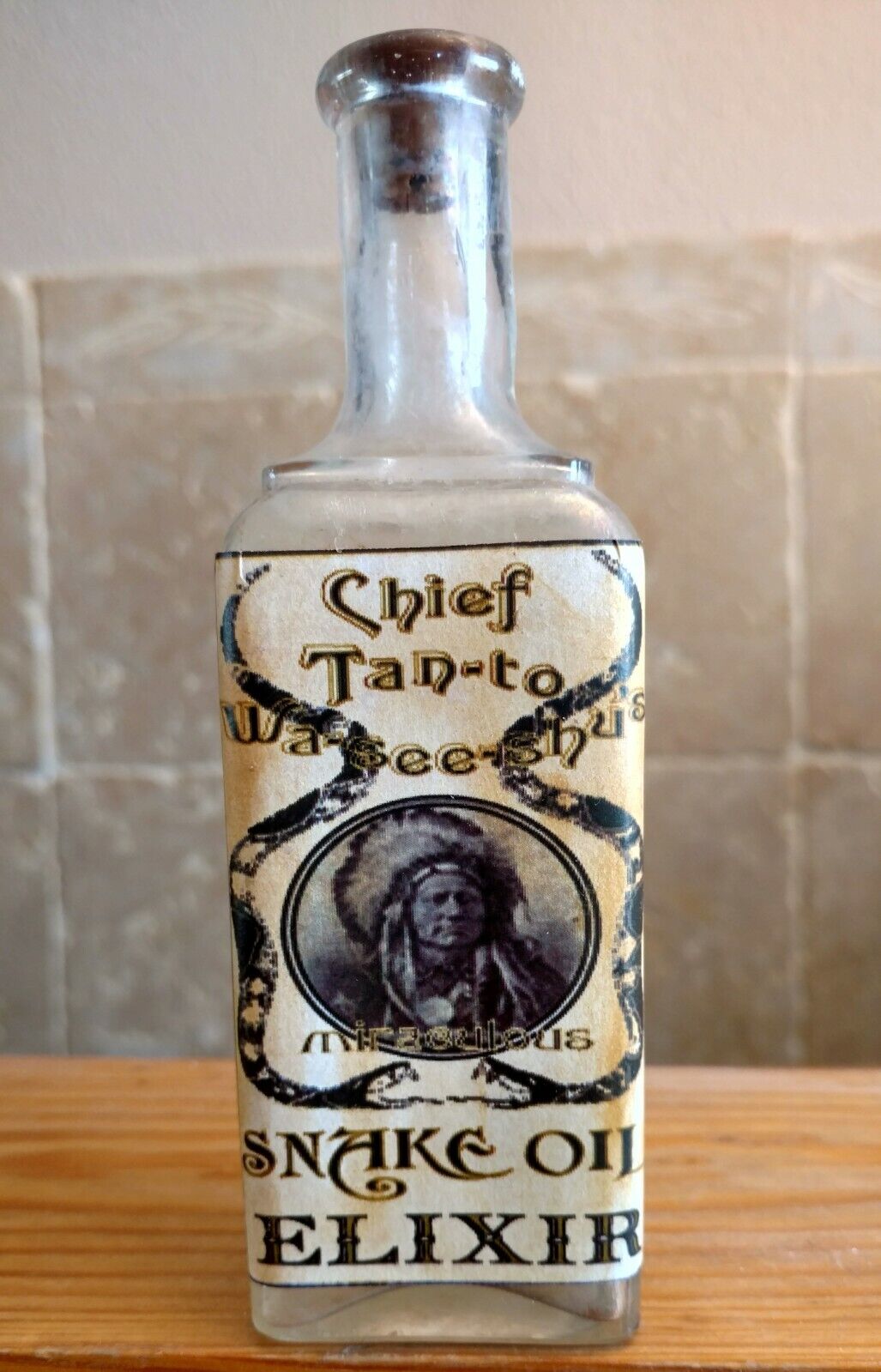 Vintage Medicine Hand Crafted Bottle,Chief Tan-To Snake Oil Elixir (EMPTY, COPY)