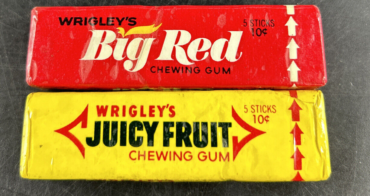 2 Vintage 1970s 10 Cent Packs Of Wrigley’s Big Red & Juicy Fruit Gum RARE Sealed