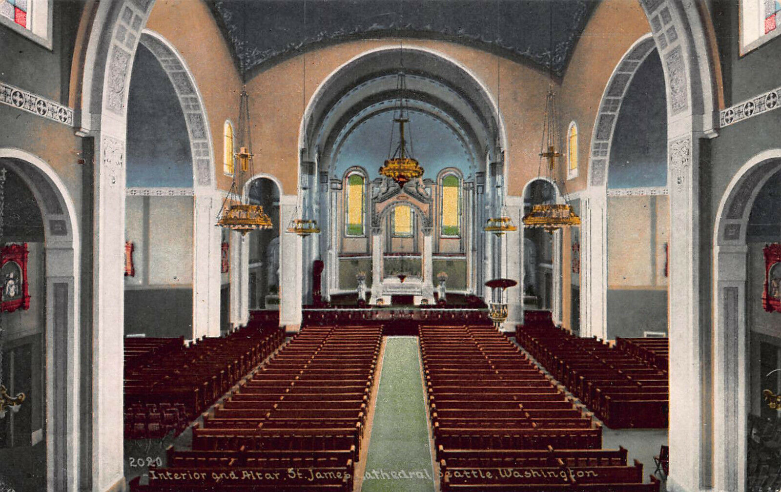 Interior & Altar, St. James Cathedral, Seattle, WA., Early Postcard, Unused 