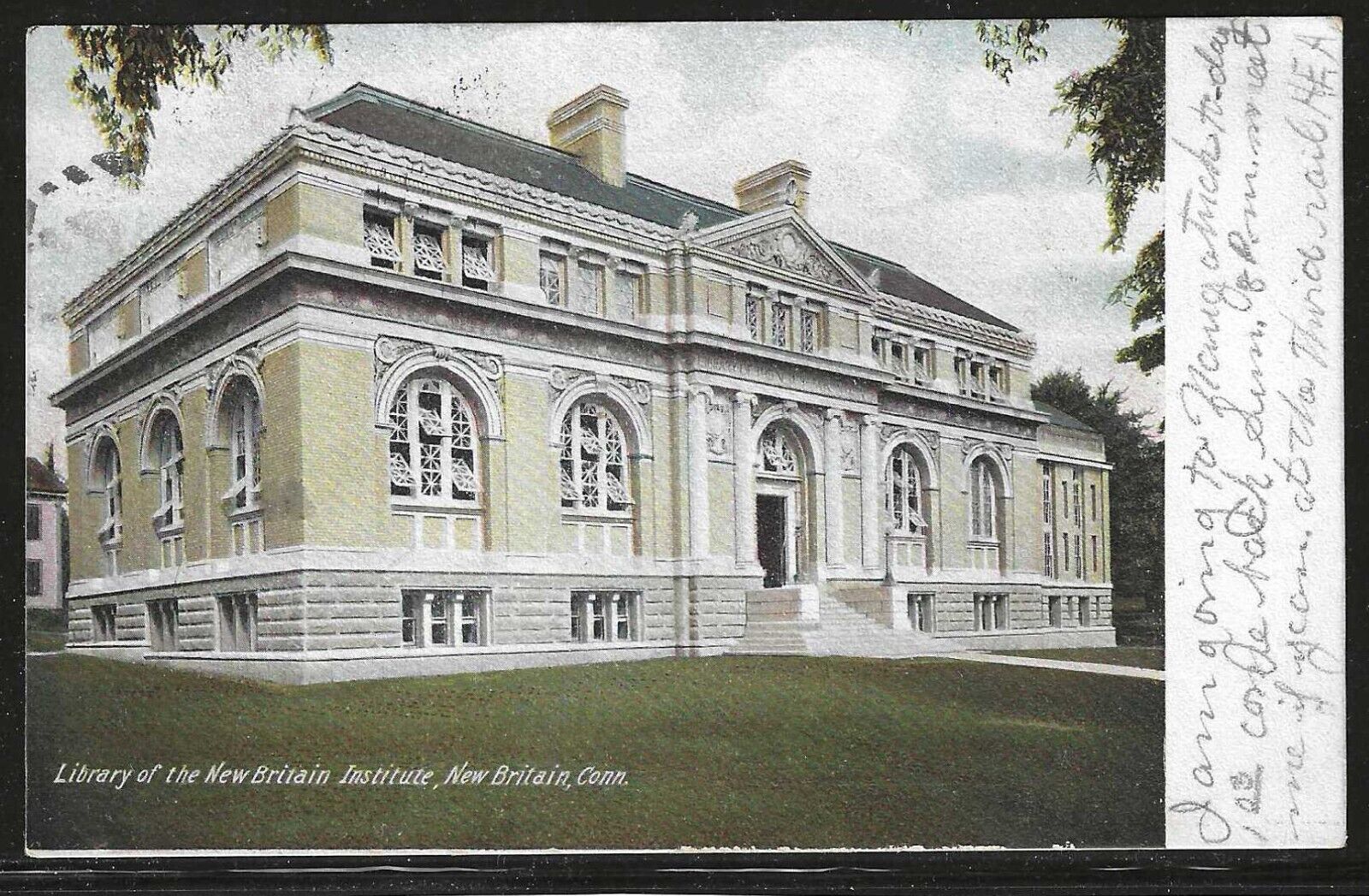 Library of the New Britain Institute, New Britain, CT, 1905 Postcard, Used