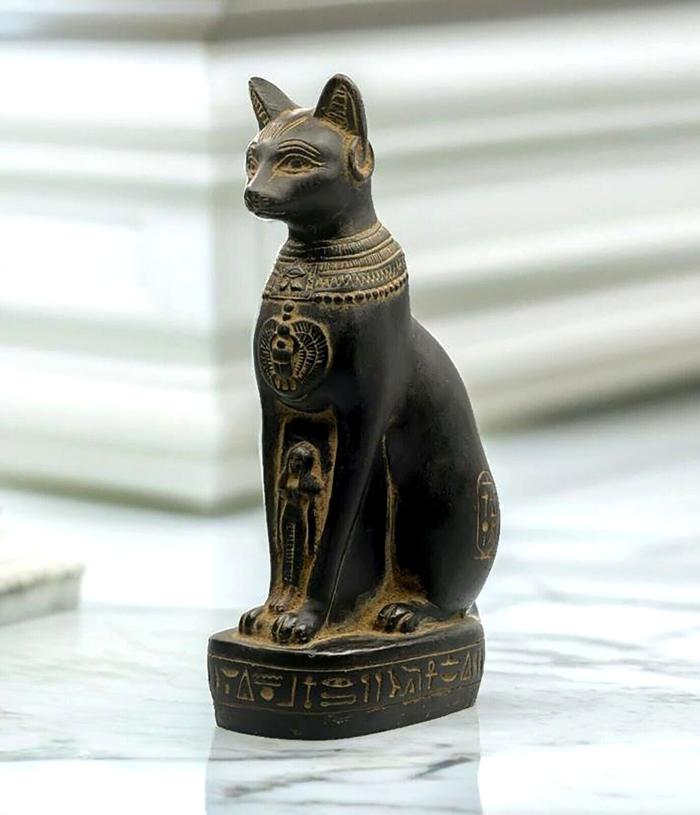 EGYPTIAN CAT BASTET Goddess Statue Antiques Egypt Black Sculpture Stone