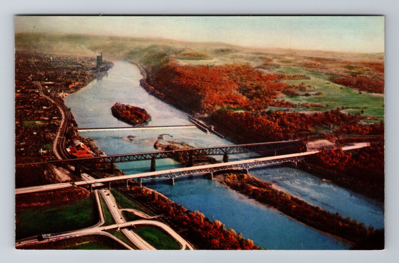 PA-Pennsylvania, Aerial Of Allegheny River Crossing, Antique, Vintage Postcard
