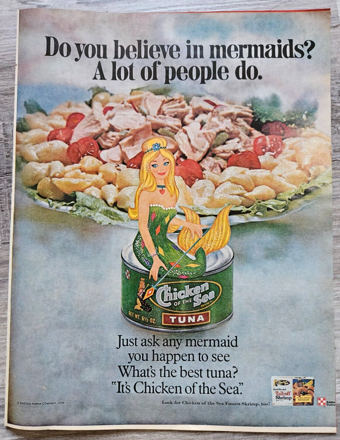 Vintage 1971 Print Ad: Chicken Of The Sea Tuna Mermaid Art Layout. Cool Advert