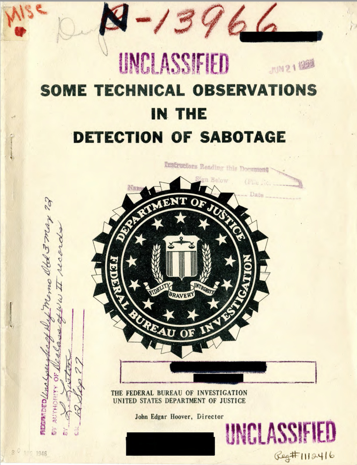 42 Page WWII FBI 1942 Technical Observations Detection Sabotage Handbook on CD