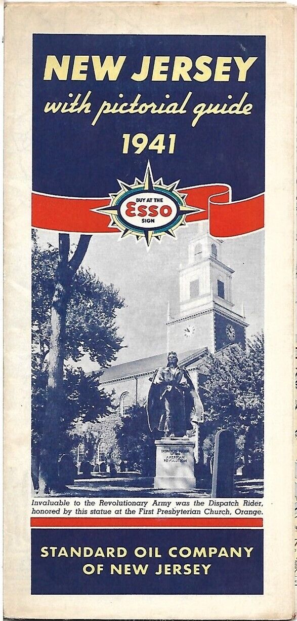 Vintage 1941 ESSO Road Map NEW JERSEY Newark Trenton Atlantic City Orange Statue