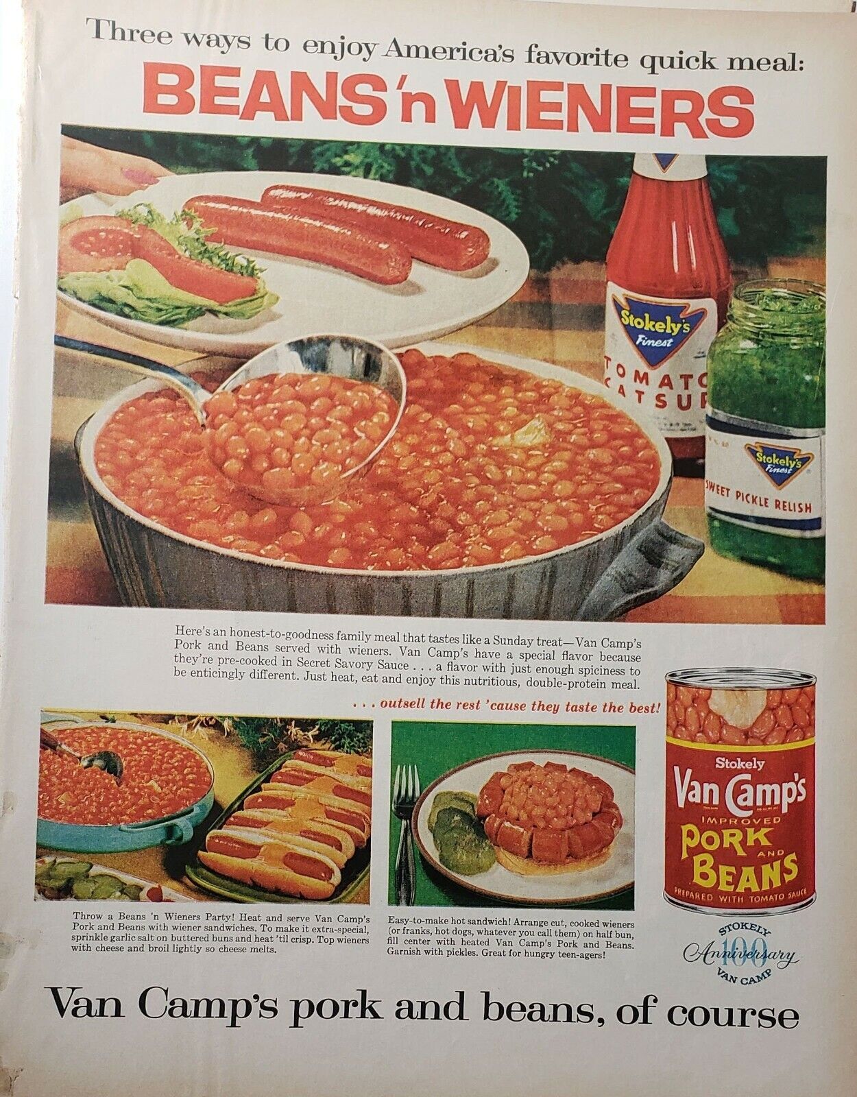 Lot of 3 Vintage 1961 Stokely Van Camps Baked Beans Print Ads 