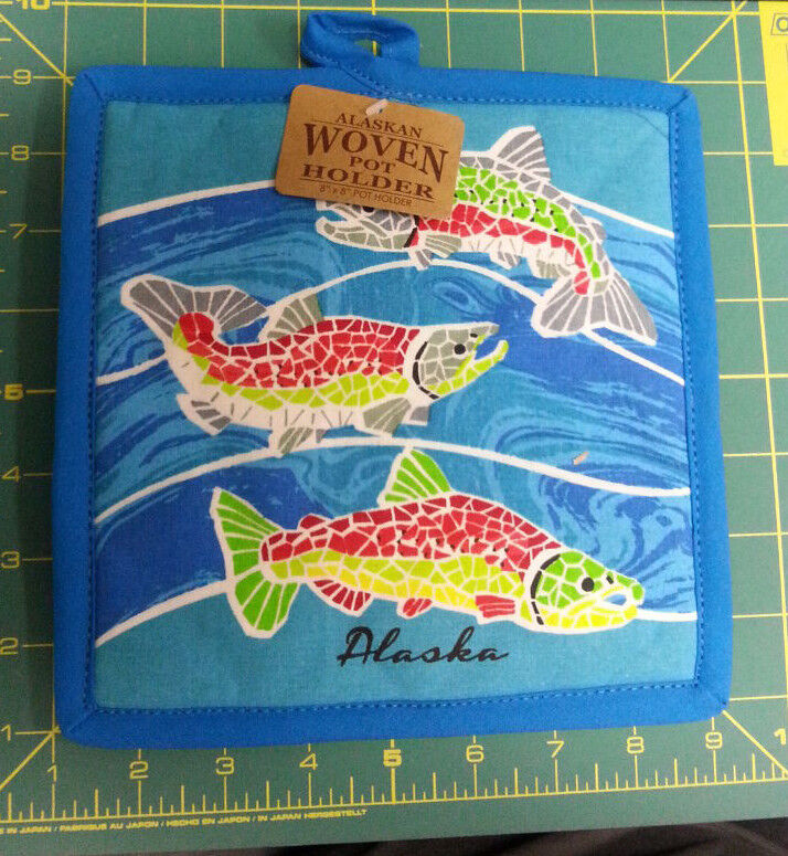 Alaska Theme Decorative Pot Holder  - Mosaic Salmon Hot Pad - discontinued print