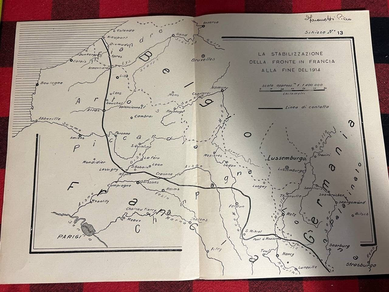 1920’S MAP WWI Stabilization Of The Front In France At The End Of 1914 C7D12