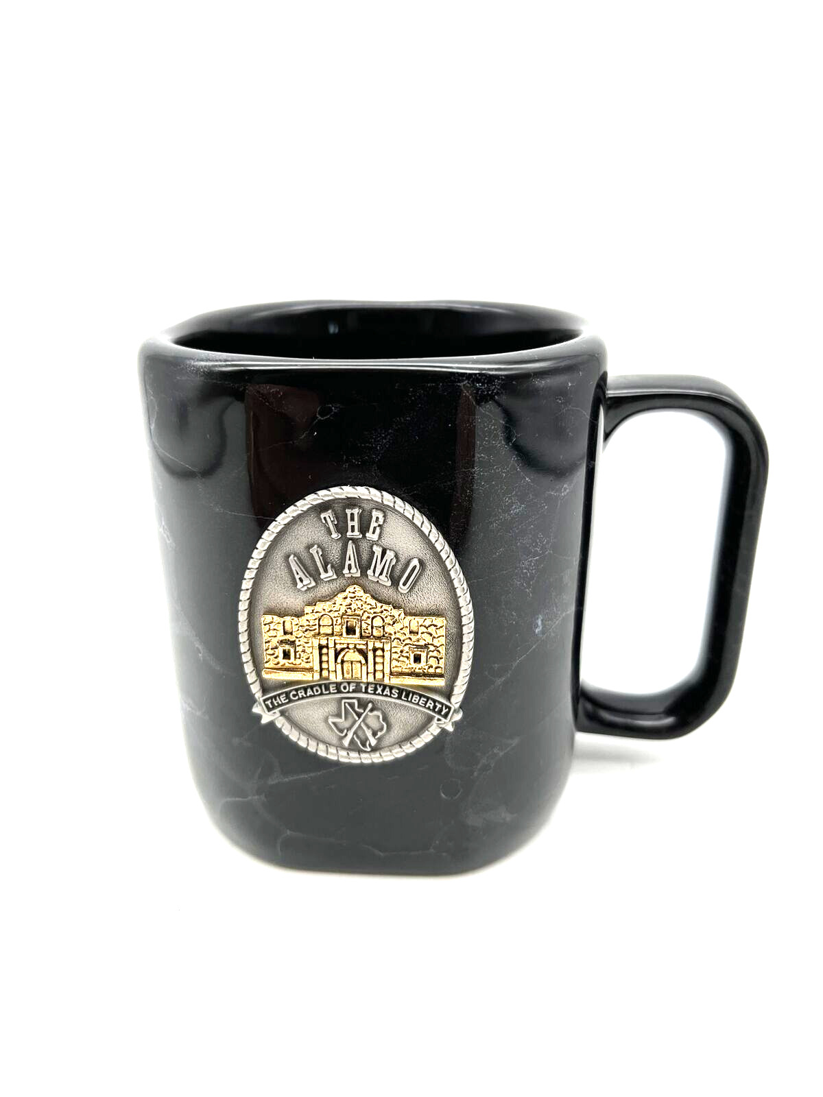 M Ware Black Ceramic The Alamo Cradle of Texas Liberty Coffee Mug