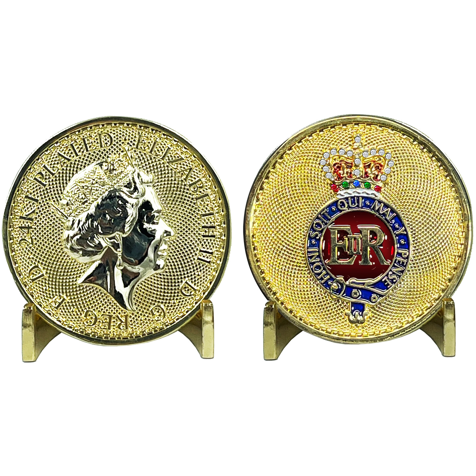 BL8-010 Queen Elizabeth 24KT Gold Plated Challenge Coin UK Queen's Guard Grenadi