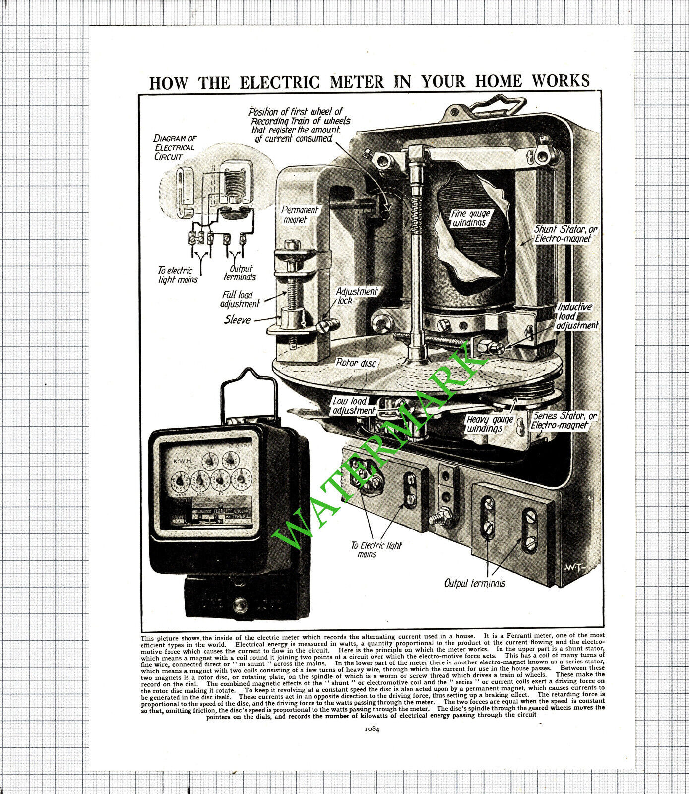 Ferranti Electric Meter Diagram - c.1940s Cutting / Print
