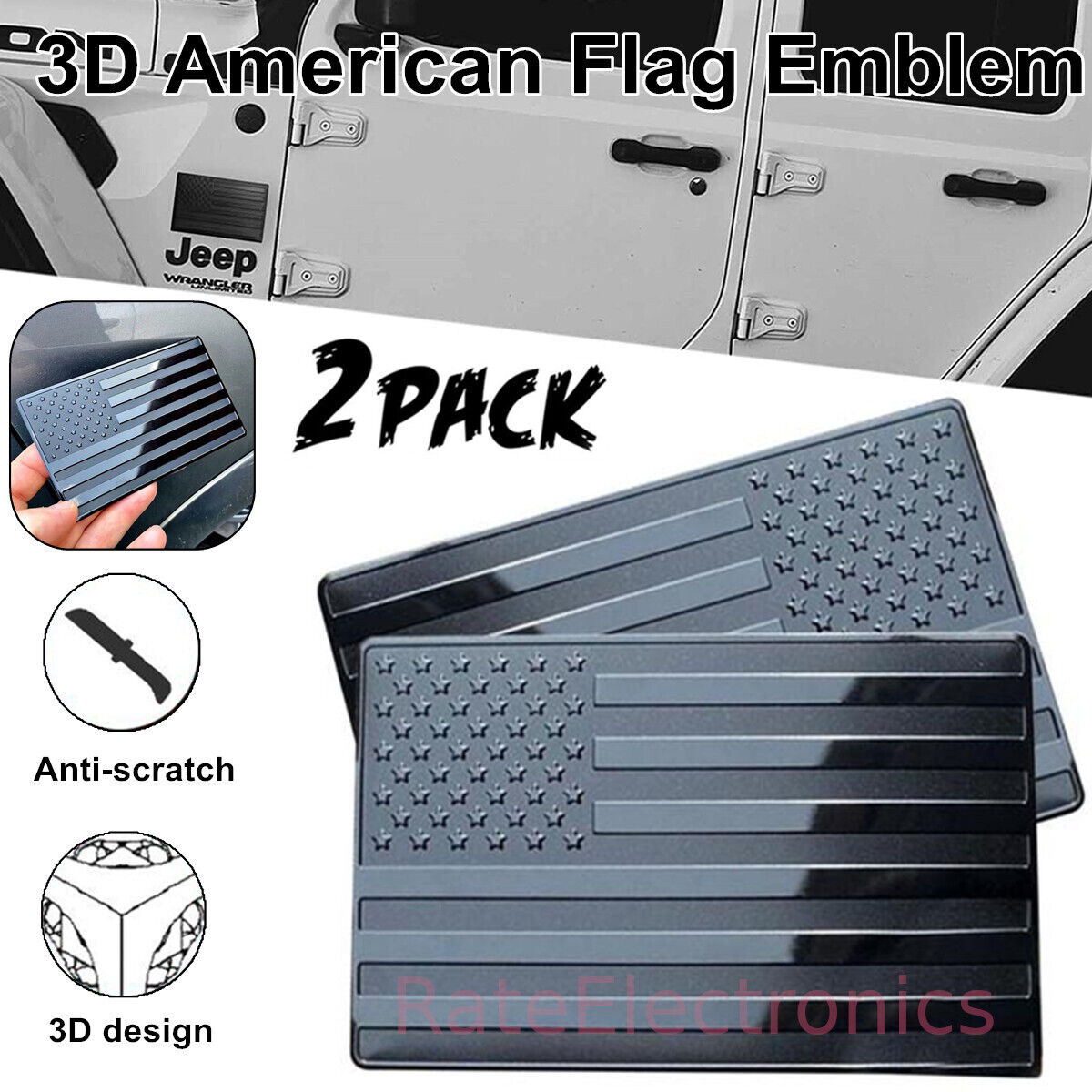 2PC American Flag Car Adhesive Decal 3x5 Heavy Duty for Car Truck SUV Waterproof