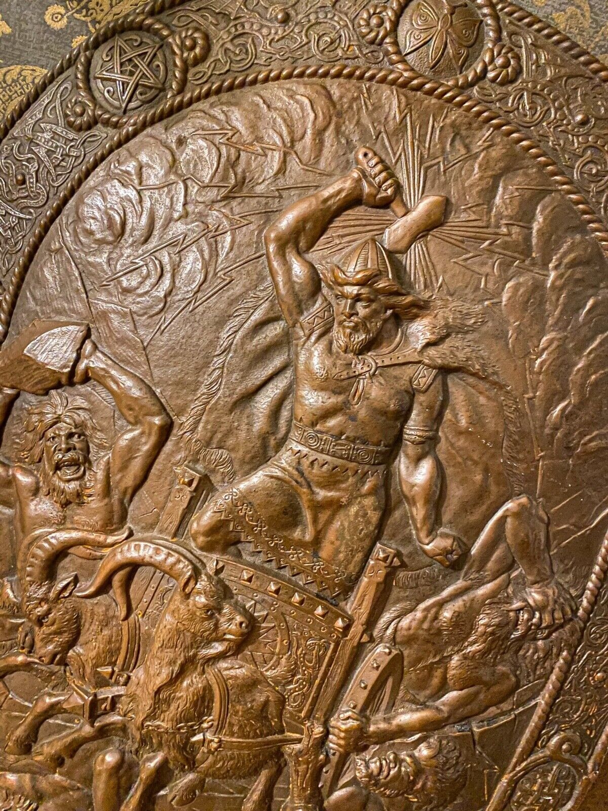 Thor God of Thunder Norse Mythology Viking Hammer Antique Iron Bronze Shield