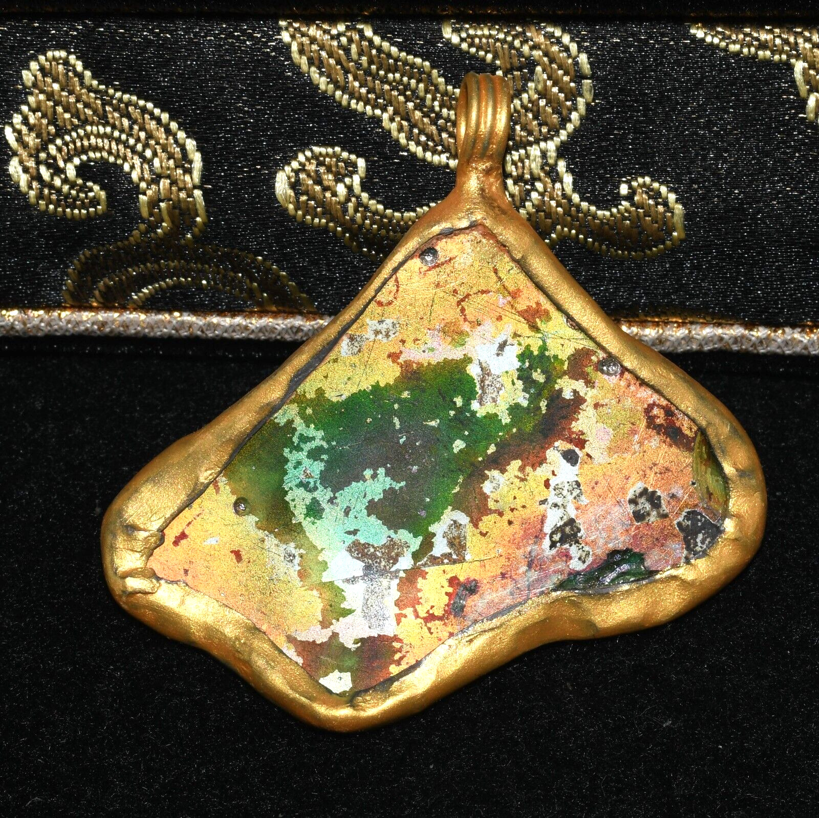 Rare Hand Made Ancient Roman Glass Pendant with Golden Iridescent Patina