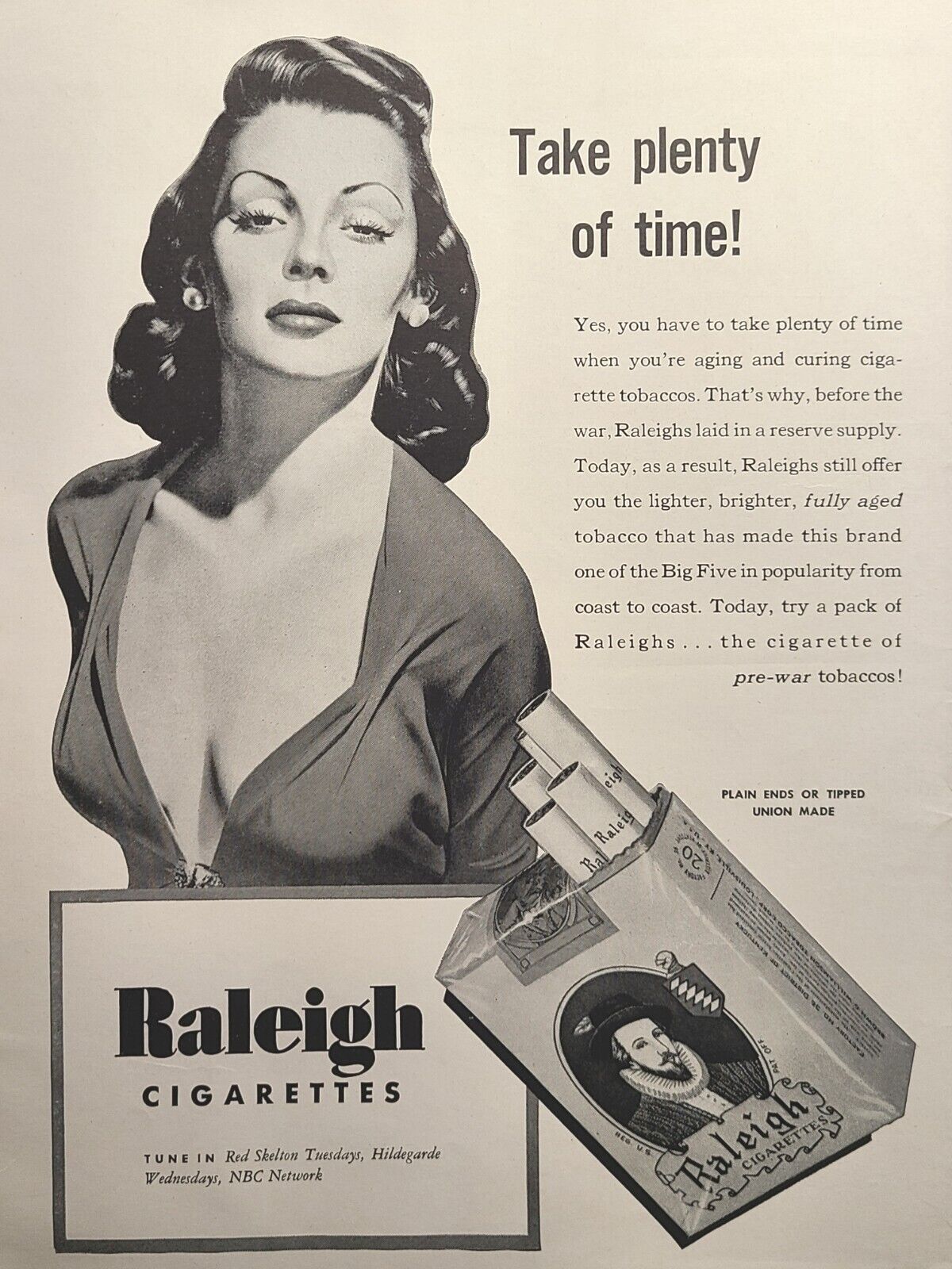 Raleigh Cigarettes Hildegarde Loretta Sell Radio Star Vintage Print Ad 1944