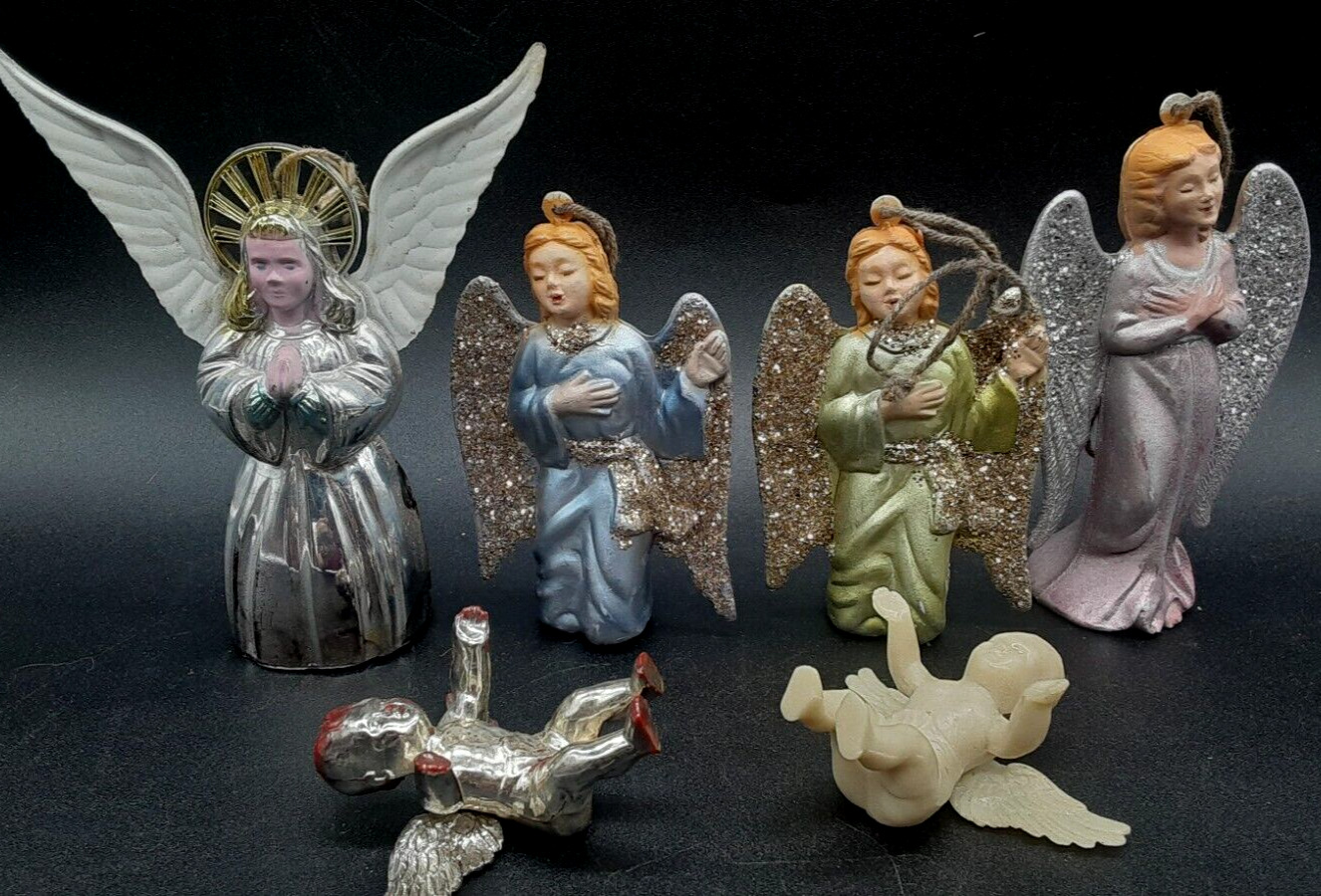 Lot Vintage Angel ornament Painted Faces Silverstone 4\