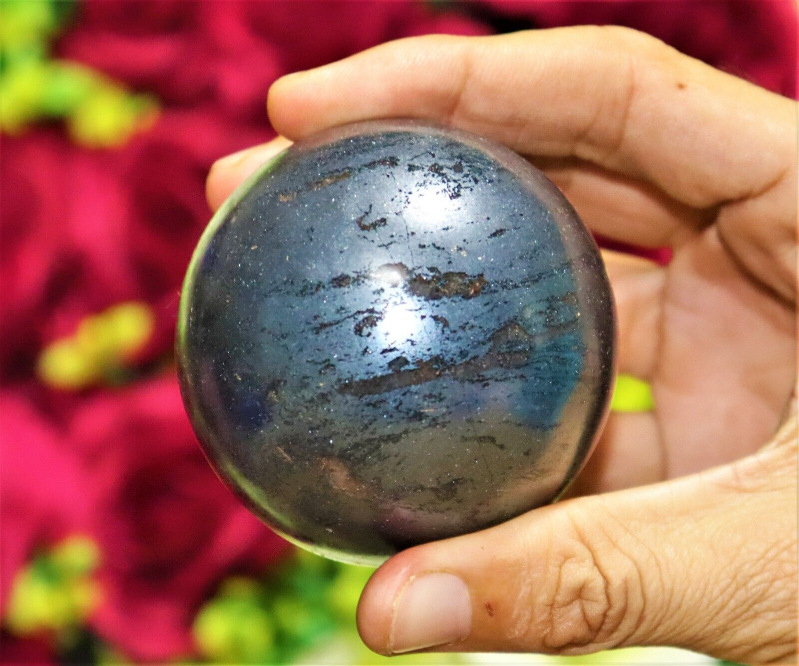 Large 60MM Silver Hematite Crystal Chakras Healing Energy Stone Sphere Ball 2.3\