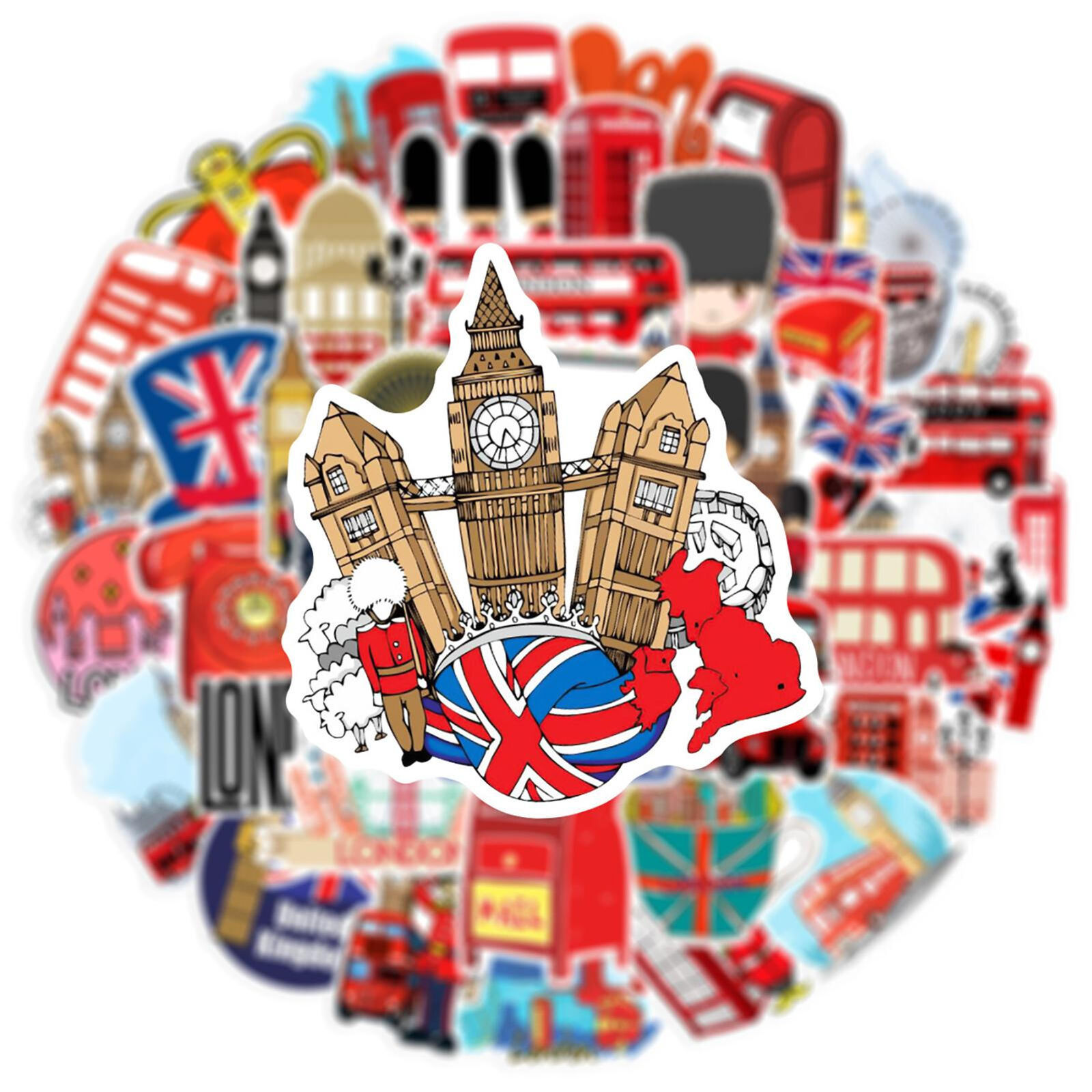 50x British Flag Sticker Union Jack London Red Buses Sticker For Luggage Window