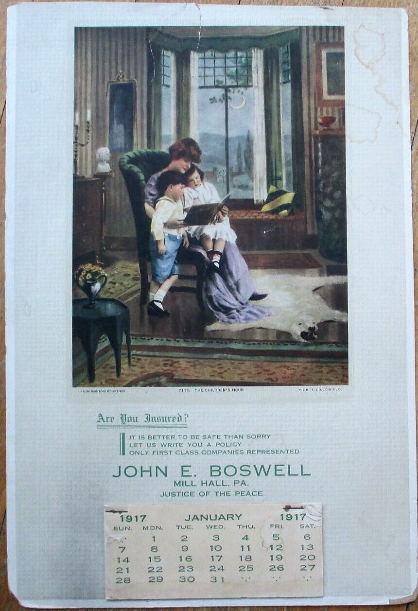 Mill Hall, PA 1917 Advertising Calendar: \'John E. Boswell\' Justice of the Peace