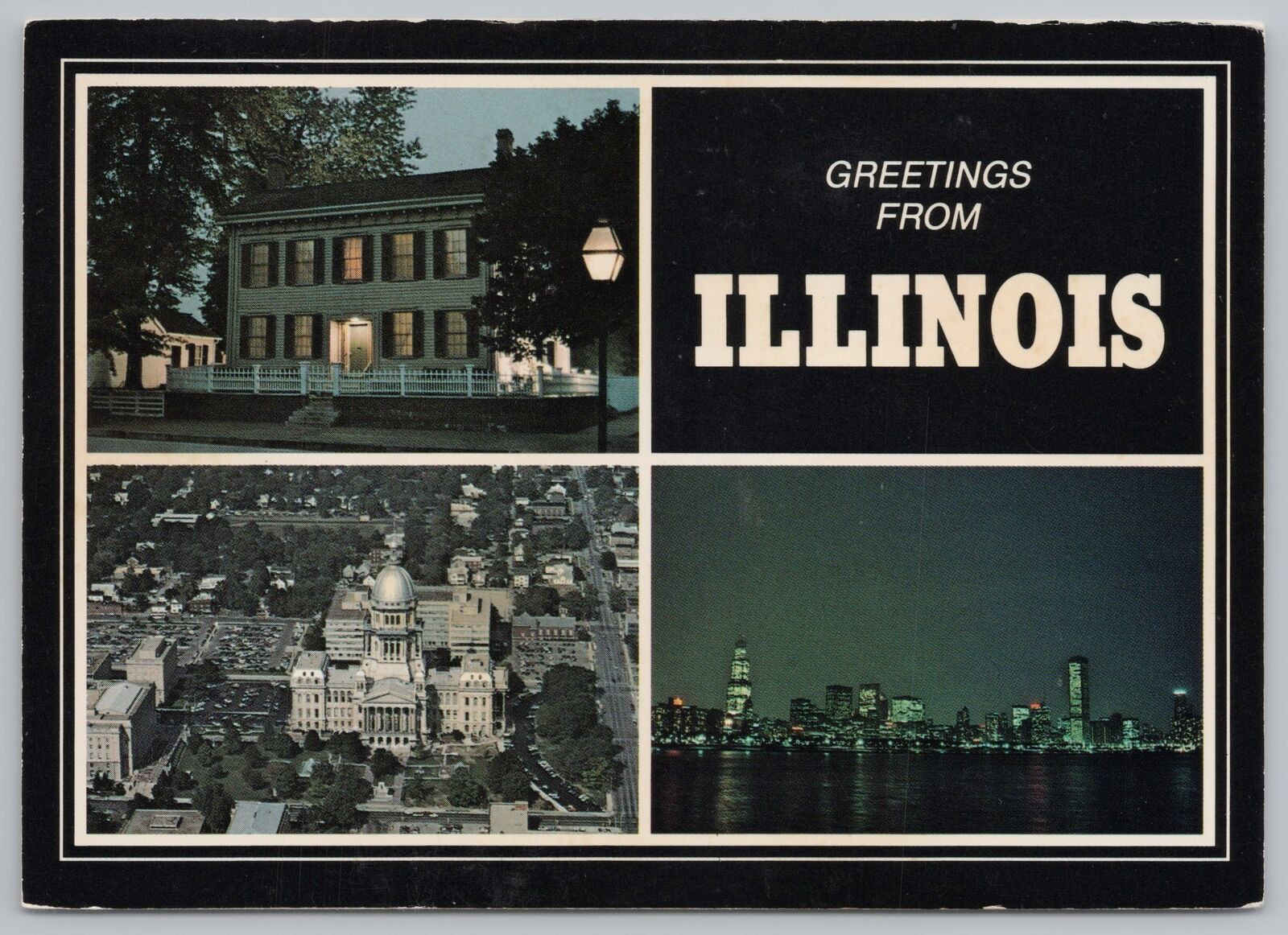 State View~Lincolns Home IL Capitol & Chicago Skyline~Continental Postcard