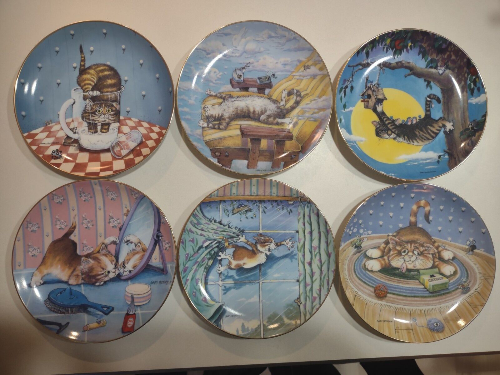 Vintage Set of 6 Comical Cats Collector Plates Limited Edition by Gary Patterson