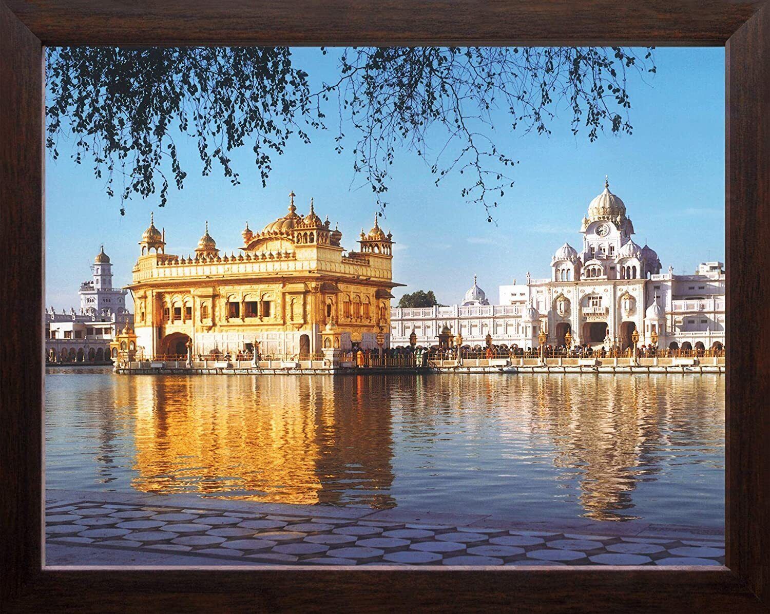 Indian Traditional Golden Temple Painting with Plane Wood Frame For Wall Hanging