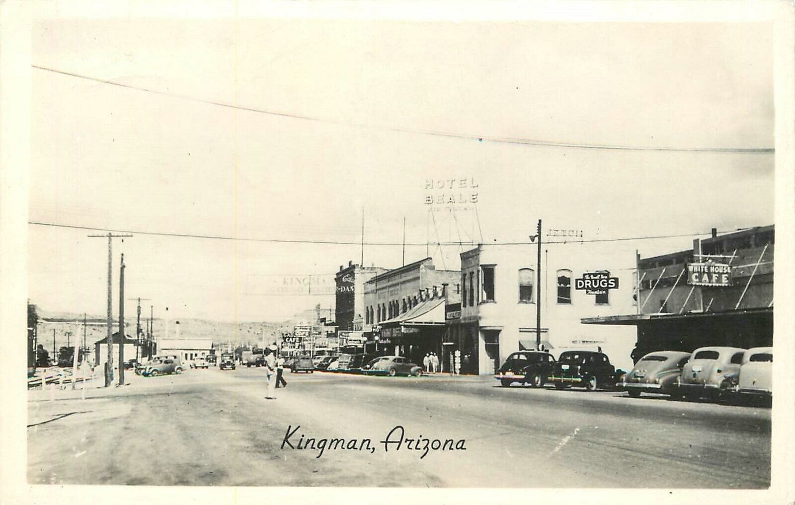 Postcard RPPC 1940s Route 66 Arizona Kingman automobiles 23-13171