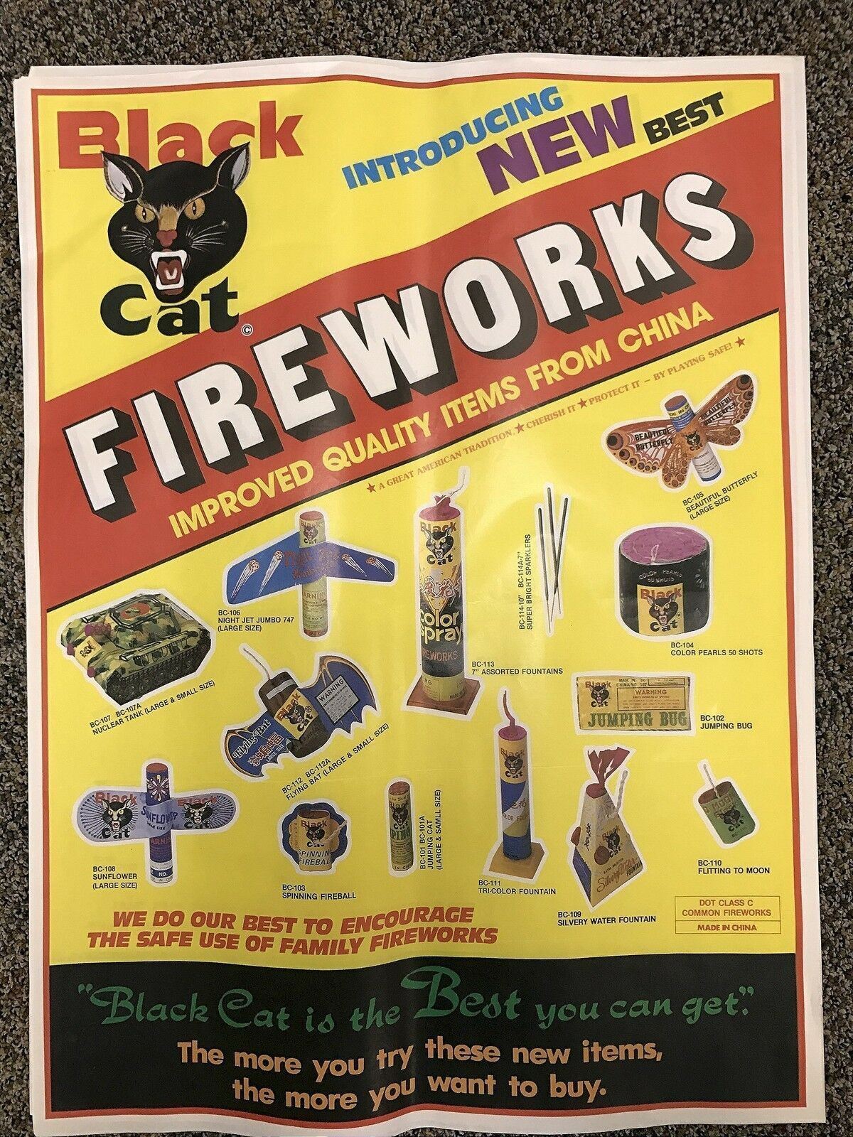 RARE Vintage Li & Fung BLACK CAT Variety-14pc Fireworks POSTER 23