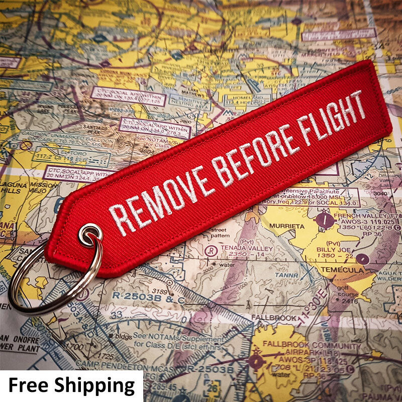 Remove Before Flight Red Pilot V-End Aircraft Car Keychain Tag Travel Luggage