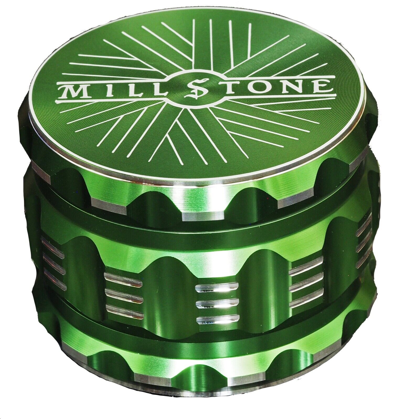 Millstone Tobacco Herb Grinder 4-Piece Metal 2.5 inch Large Magnetic Top Green