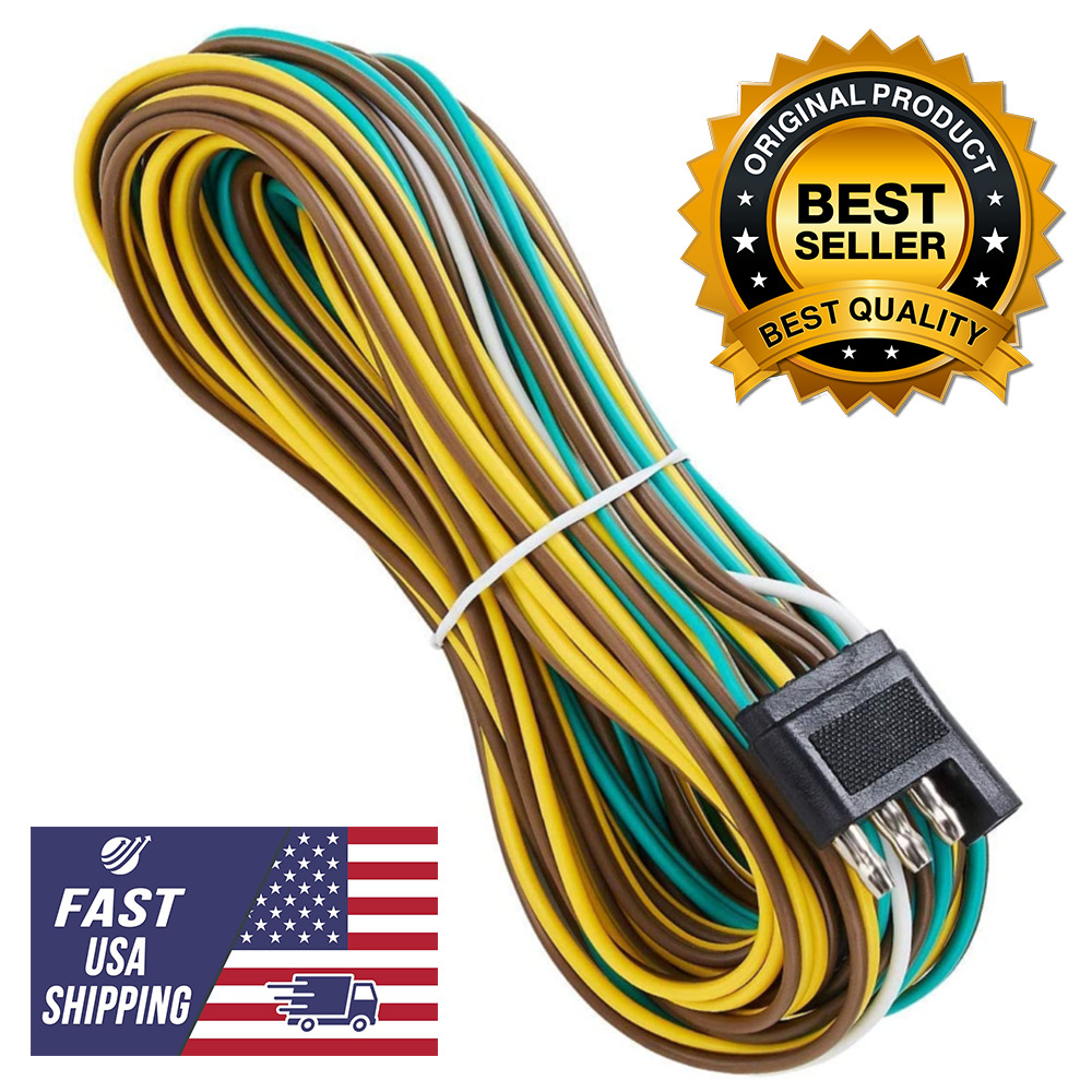 25 Foot 4 Wire 4-Flat 21\' Male & 4\' Female Trailer Light Wiring Harness Extensio