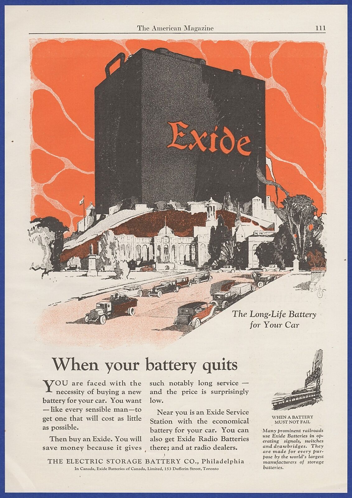 Vintage 1925 EXIDE Car Batteries Battery Garage Decor Ephemera 20's Print Ad