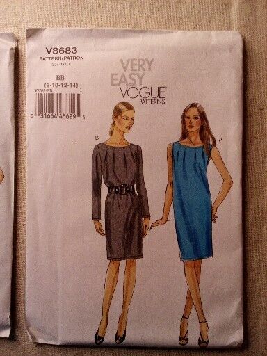Semi Fitted Mid Knee Dress very easy Vogue 8683 Sizes 8 to 14 Uncut 2010 Vintage