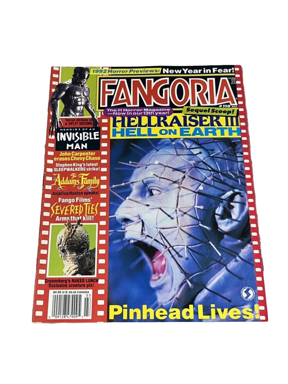 Fangoria Magazine 1992 #110 Pinhead People Under The Stairs Poster Horror Vtg