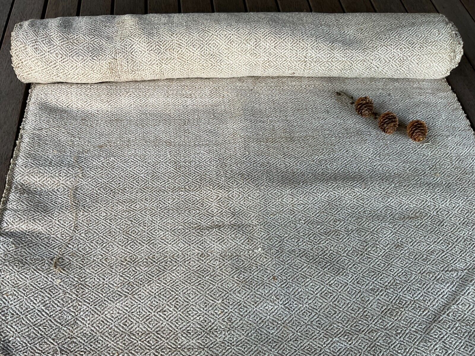 Hand Woven Linen Hemp Antique Throw Blanket Homespun Bedspread Primitive Fabric