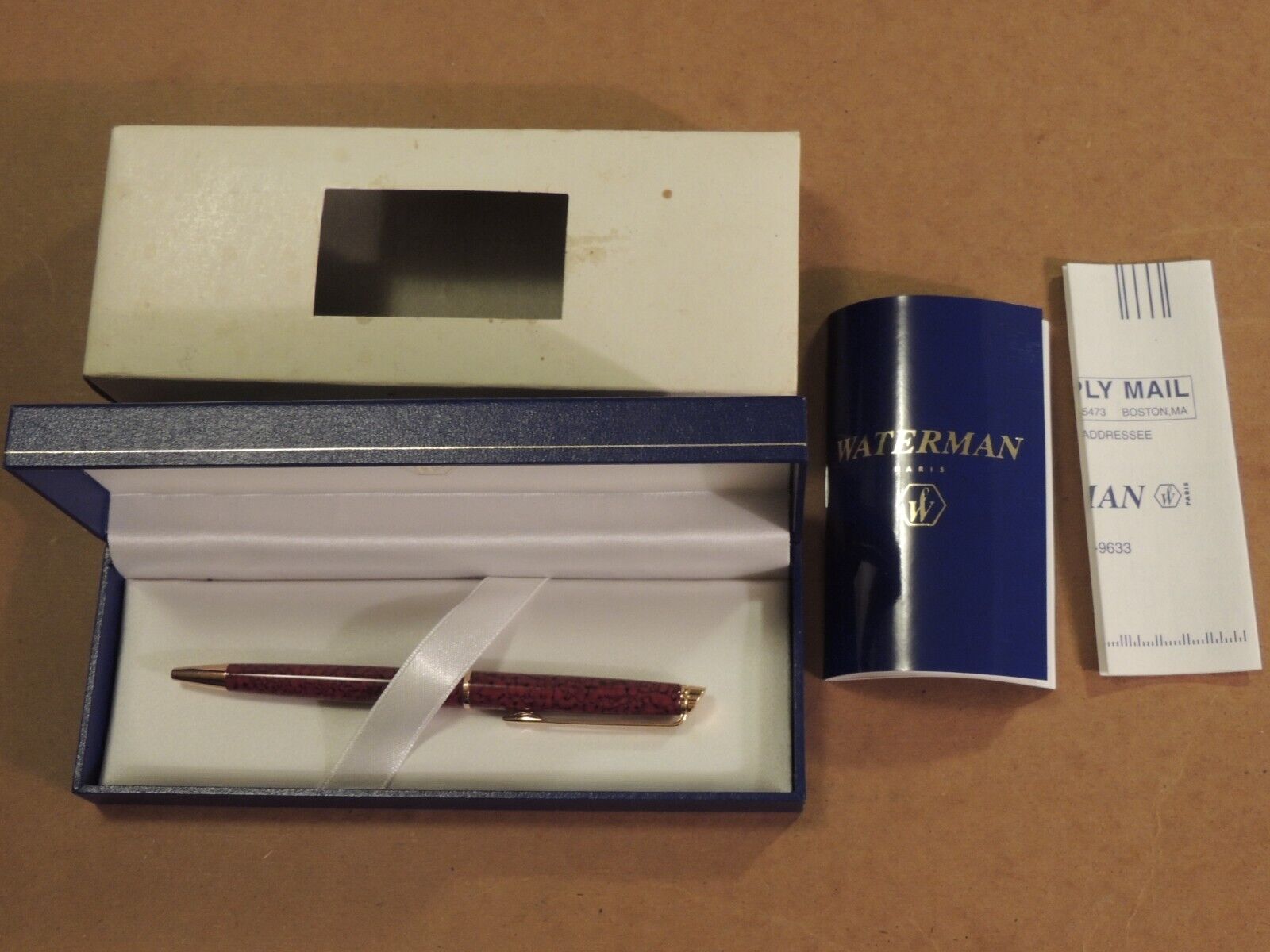 Waterman Ballpoint Pen - Lacquer Deep Red Marble & Gold with Case IBM Logo