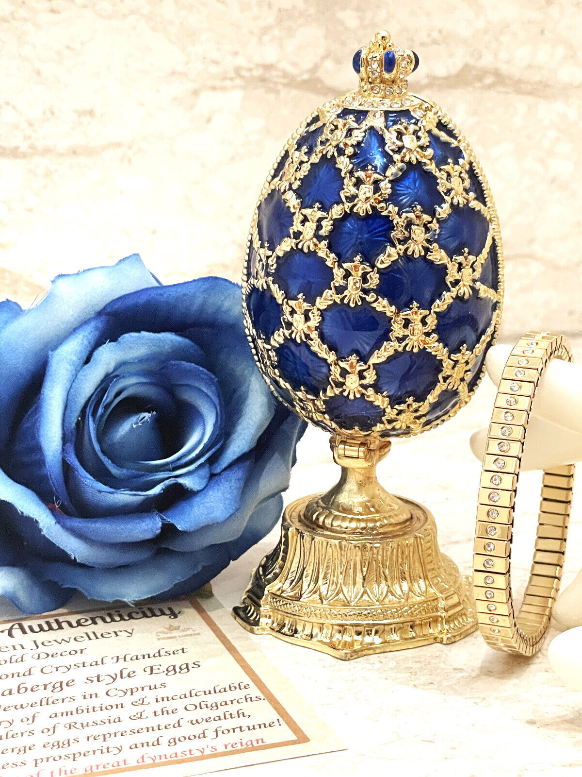 Sapphire Blue Faberge Eggs style Imperial Royal St Petersburgh Wisdom Graduation