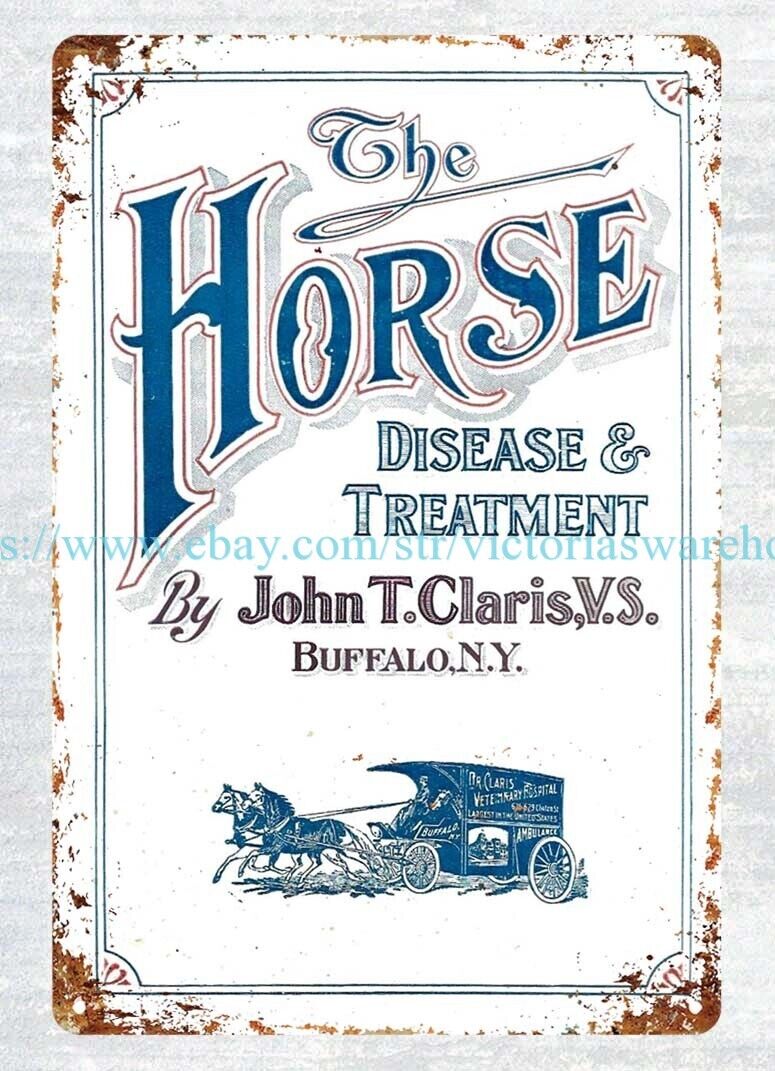 vintage repro VETERINARY BROCHURE cover HORSE DISEASE TREATMENT metal tin sign