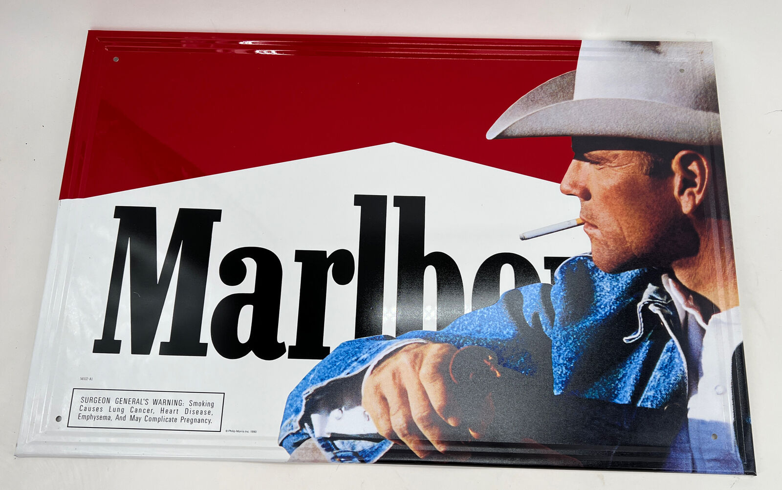 Vintage Marlboro Man Cigarette Sign Advertising Collectible 1990 Metal Tin NOS