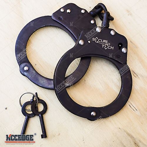 Real Double Lock Professional Police Handcuffs REAL STEEL AUTHENTIC Cuffs w/Keys