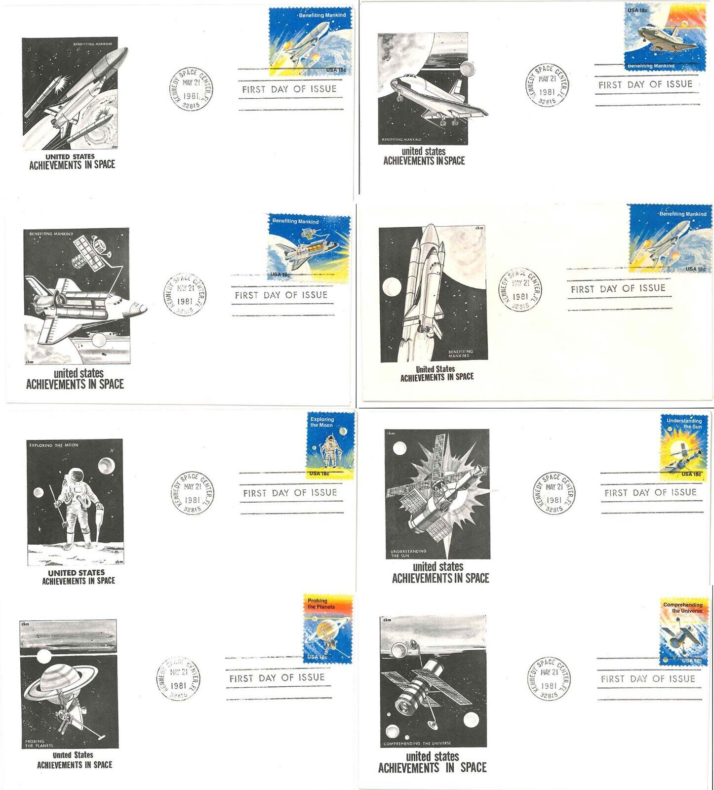 Space Achievements First Day Postal Covers '81 NASA shuttle Apollo Hubble Skylab