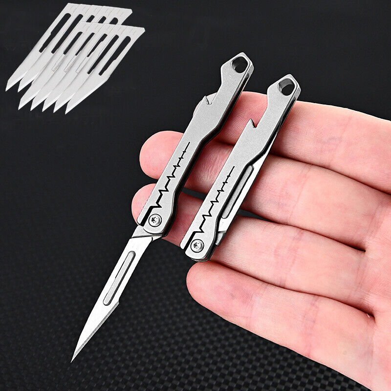 Mini Titanium Pocket Utility Folding Knife Scalpel Blades Opener Keychain EDC