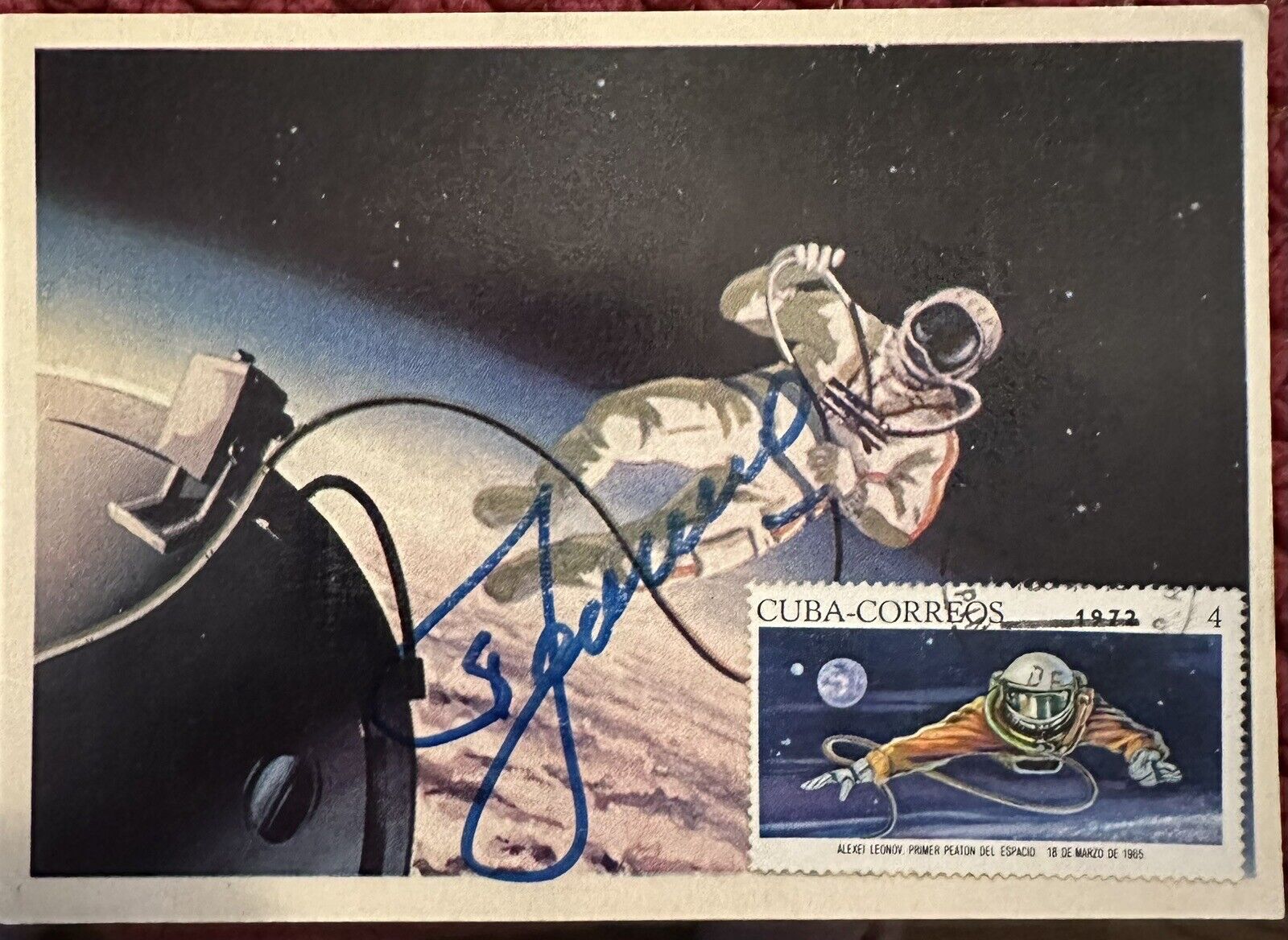 1st Space Walk Alexei Leonov Cosmonaut Russian Postcard Autographed JSA LOA
