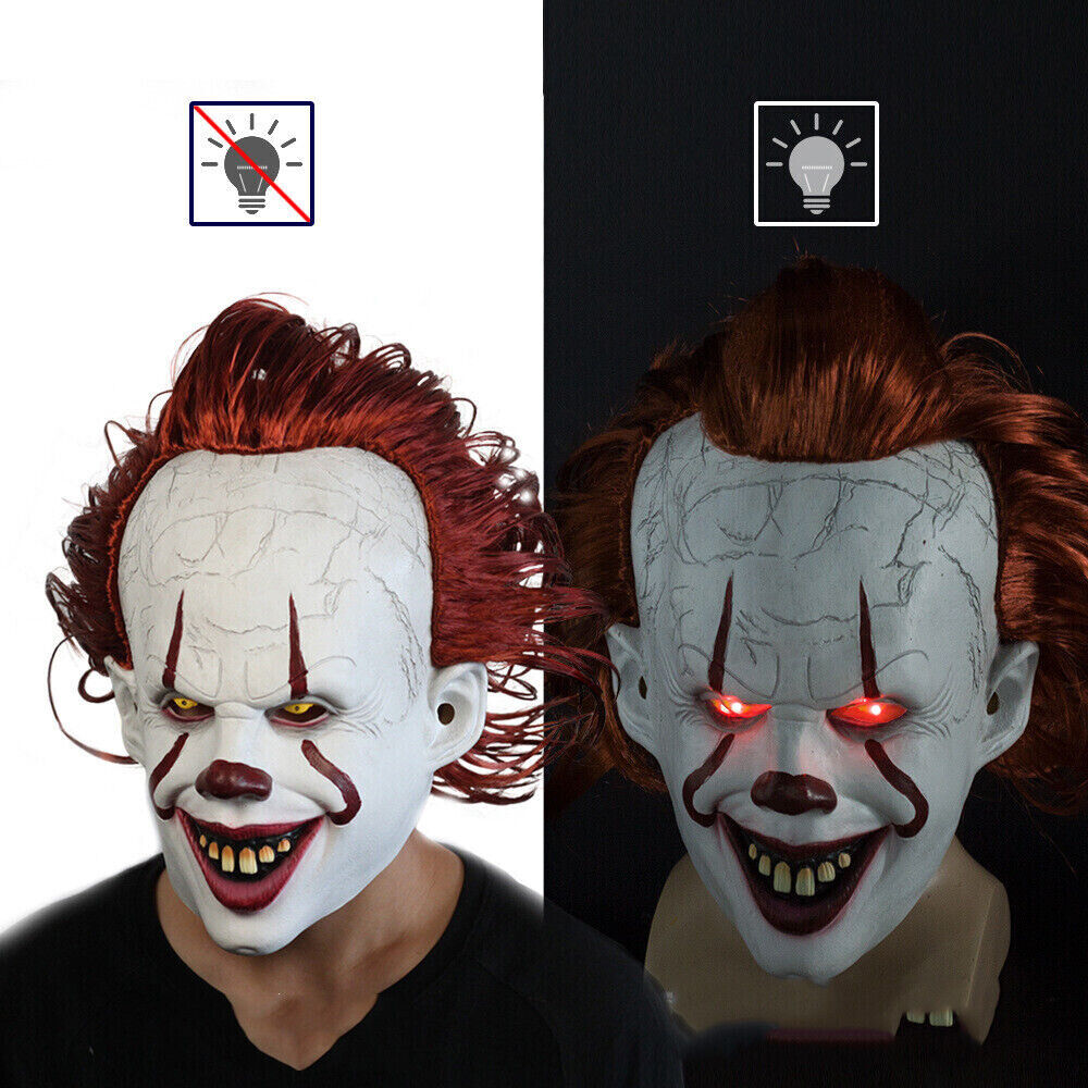 Pennywise Clown Mask Stephen King's It Chapter Two Mask W LED Eyes Halloween US