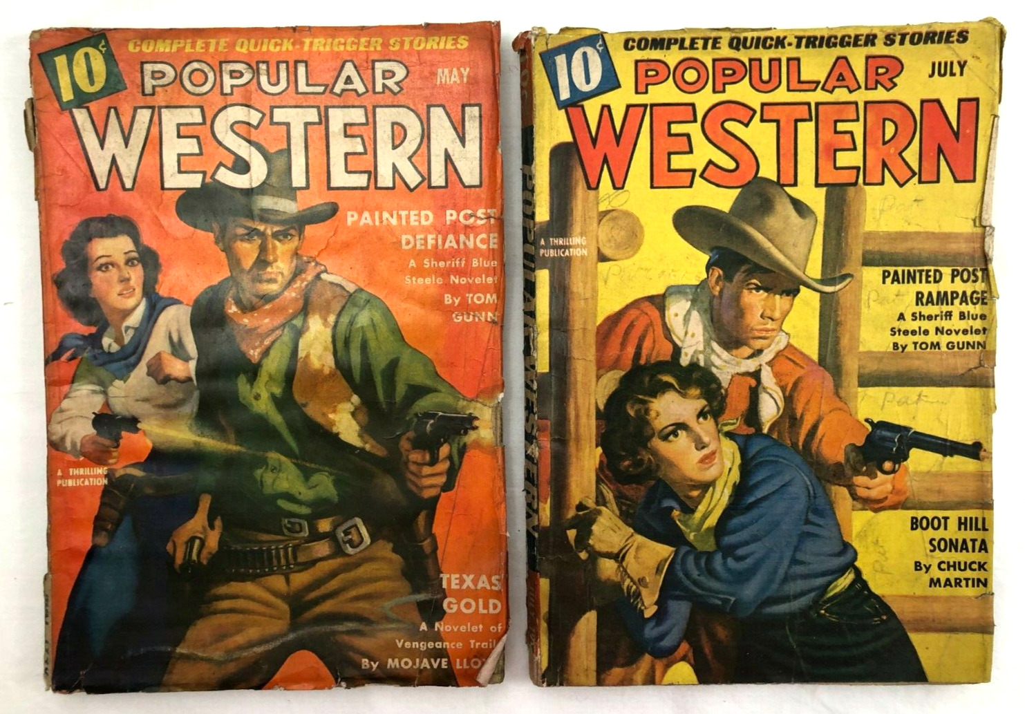 Popular Western Mag, Lot of 2, 1940, May V18#3 & July V19#1, Pulp Fict, Accept.